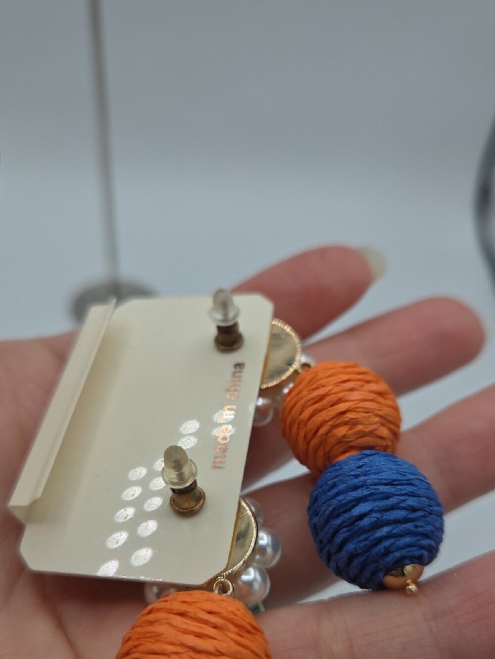 5 for $25! RUSH by Denis & Charles Orange & Blue Pearl Drop Earrings - Picture 4 of 5